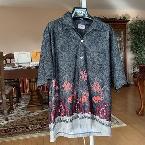 Black and Red Print casual collared button up shirt